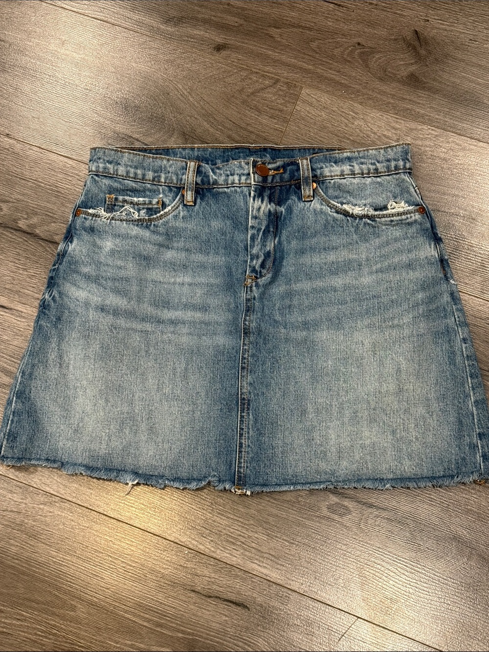 Blank NYC Light Blue Distressed Denim Mini Skirt